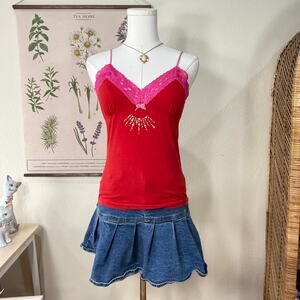 Victorias Secret Pink Red Babydoll Cami Top McBling Bimbo Americana Coquette S